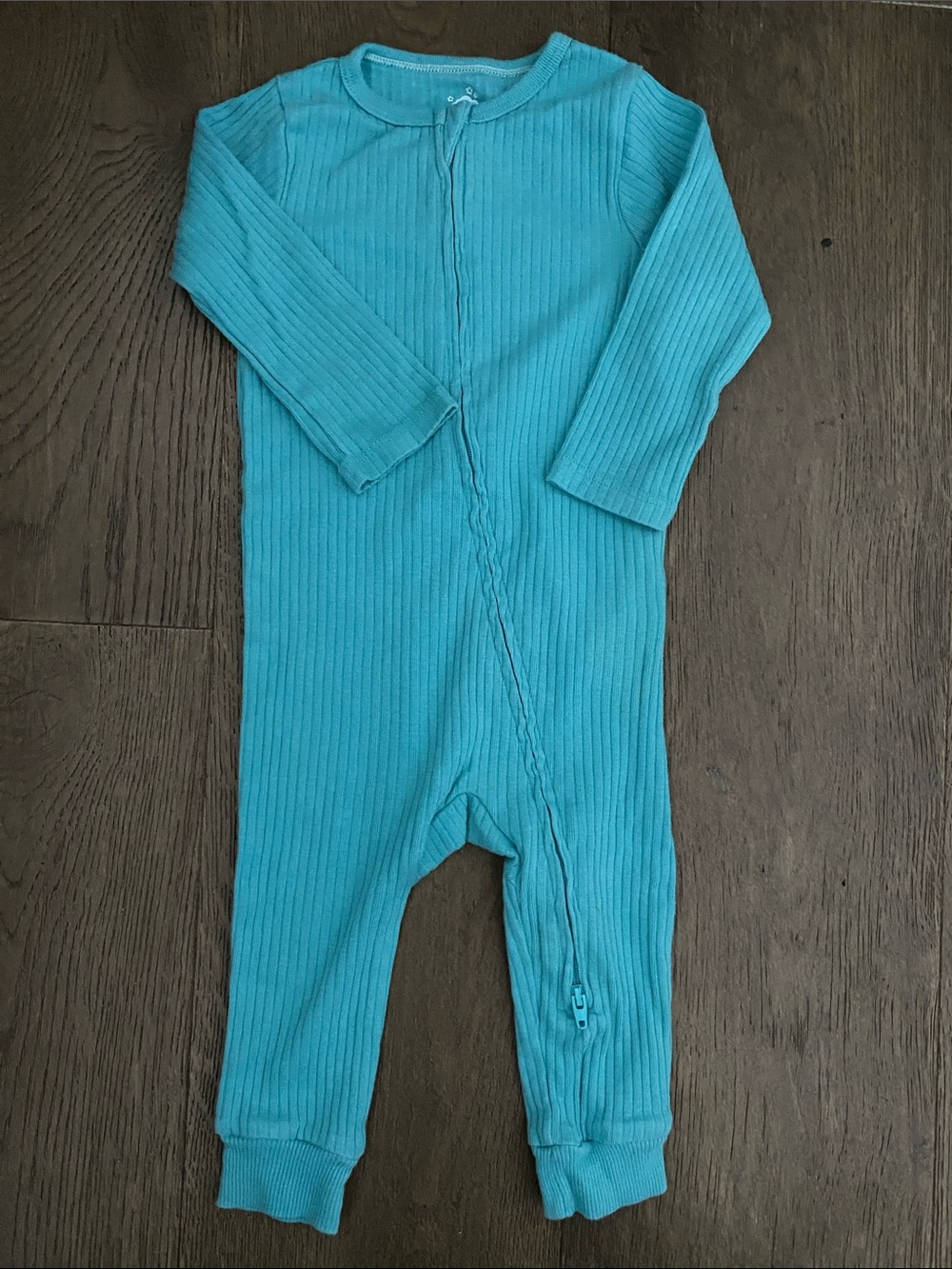 cloud island Ribbed One-Piece Zipper Bodysuit - Aqua Blue